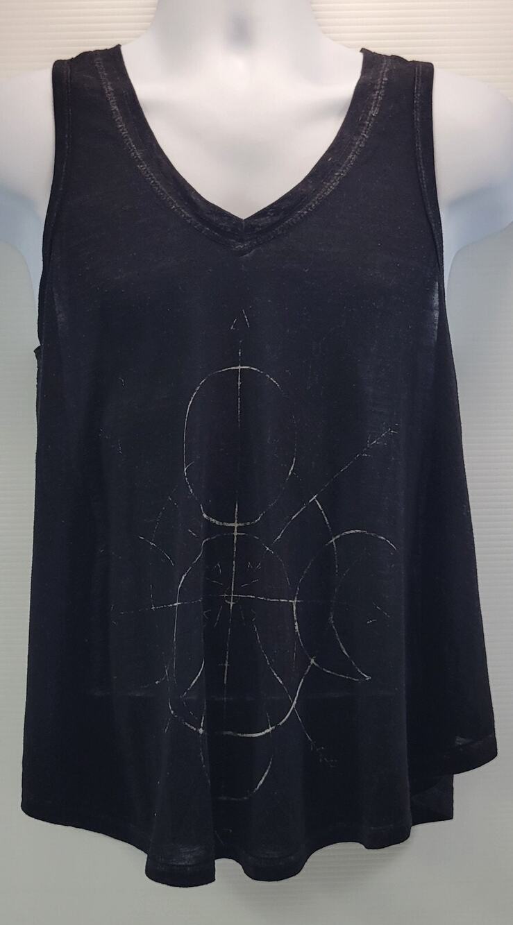 I8) LOL Vintage Woman Geometric Graphic Black Sleeveless Tank Top Shirt Medium